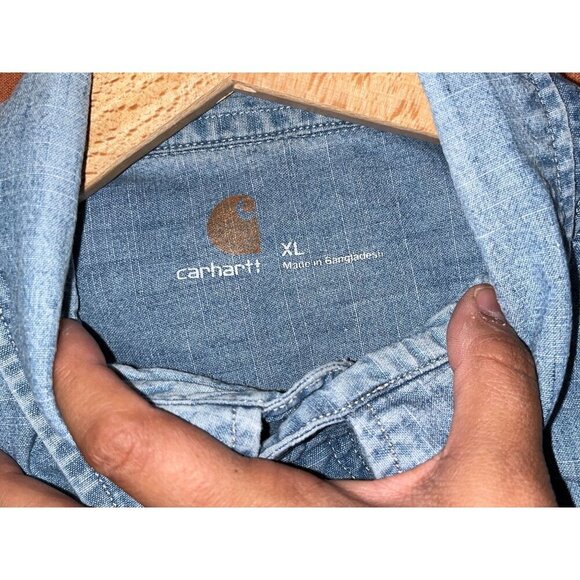 Carhartt Blue Denim Long Sleeve Casual Wear Button-Up Shirt Men's Size XL - Picture 5 of 8